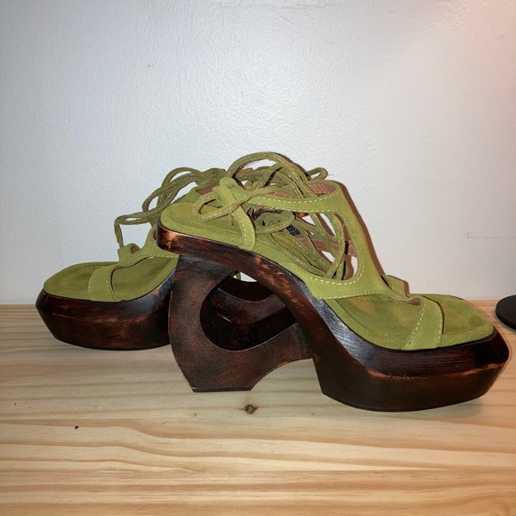 IDOLIZE olive suede brown Jeffrey Campbell wooden platforms BRAND NEW - Picture 3 of 4